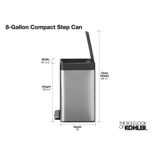 Kohler 8Gallon Compact Stainless Steel Step Trash Can & Reviews Wayfair